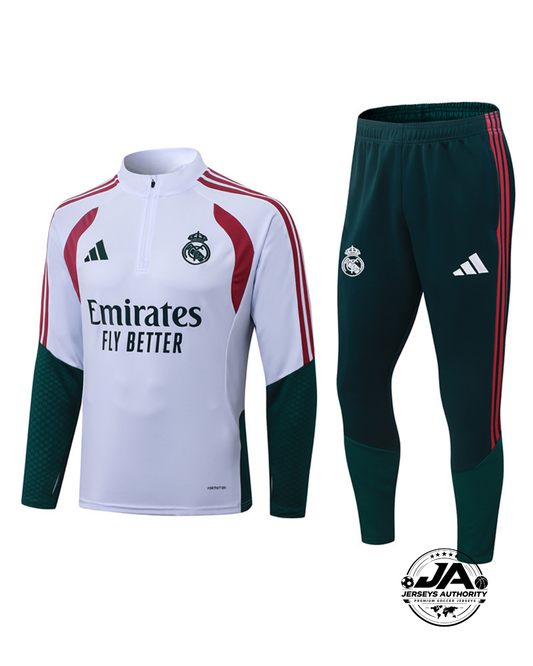2026/27 Real Madrid White & Green Training Set – Long Sleeve