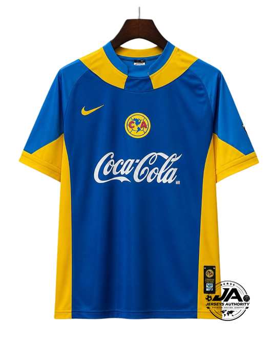 Retro 05/06 Club América Away Blue and Yellow with Coca-Cola Sponsor Jersey