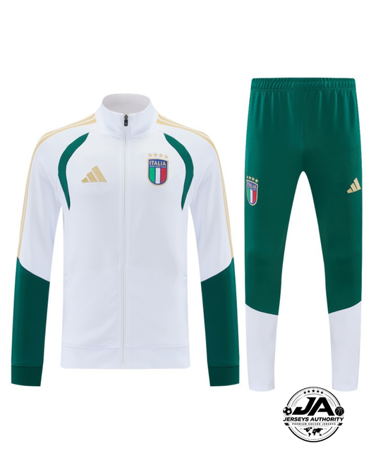 26/27 Italy White & Green Full Zipper Jacket Tracksuit + Long Pants