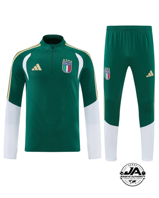 26/27 Italy Green Half Zipper Jacket Tracksuit + Long Pants