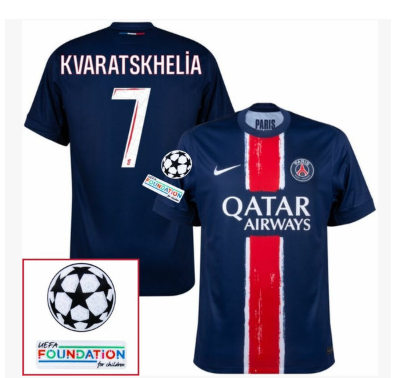 Paris Saint-Germain Kvaratskhelia 7 Home Fan Jersey 2024/25 UCL Patches