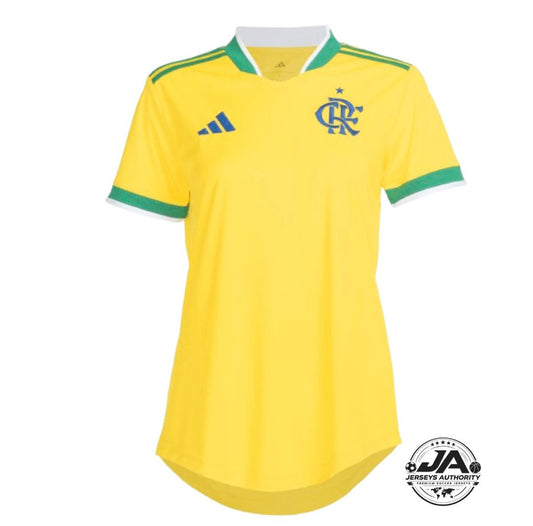 Camiseta de la afición del Flamengo de Brasil Adidas 2026 para mujer, color amarillo y verde
