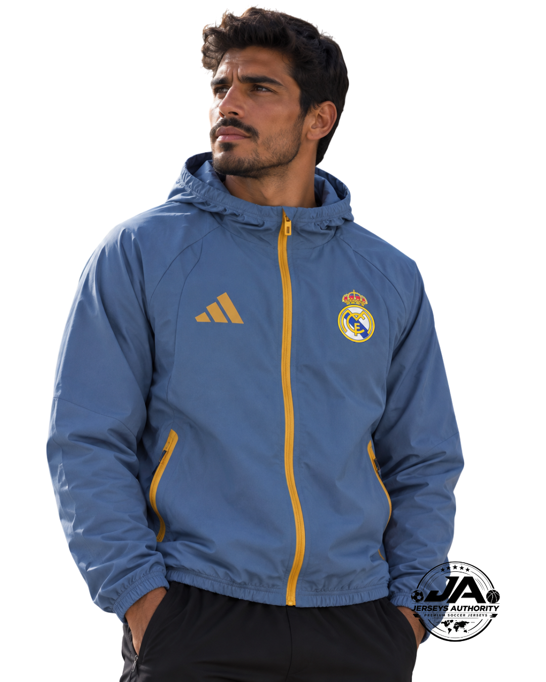 2026/27 Real Madrid Blue Gray Hooded Windbreaker Jacket