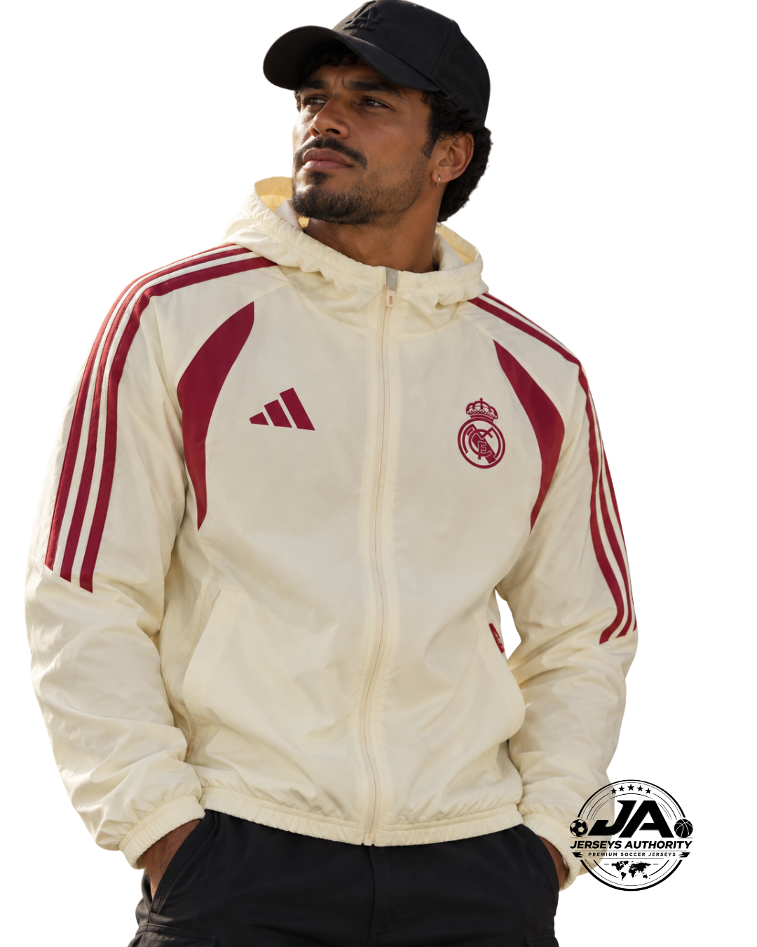 2026/27 Real Madrid Cream & Burgundy Hooded Windbreaker Jacket