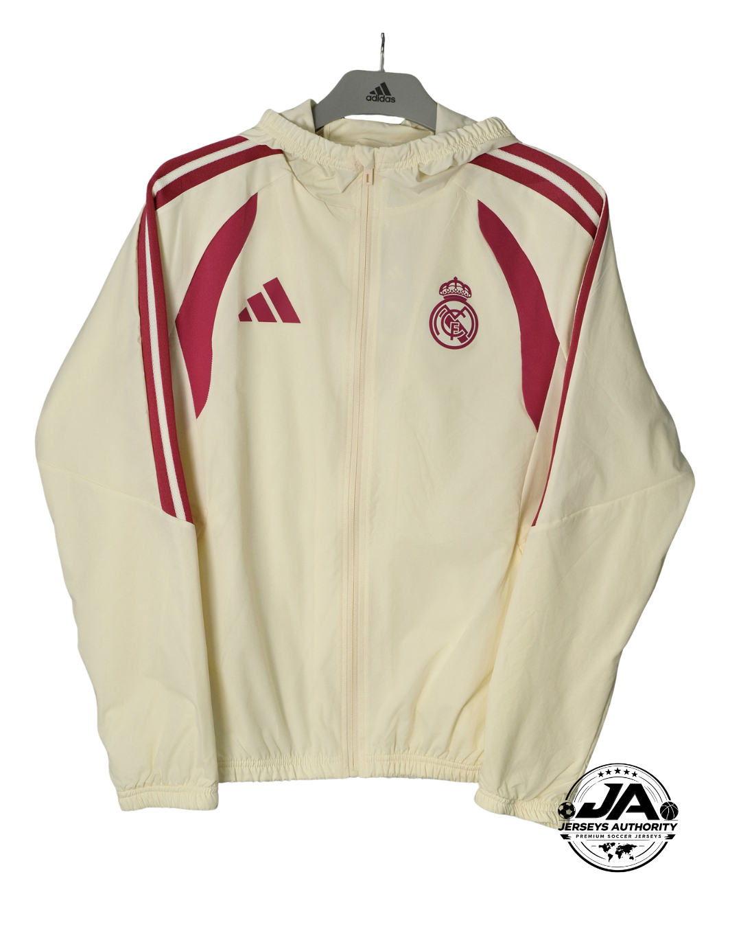 2026/27 Real Madrid Cream & Burgundy Hooded Windbreaker Jacket