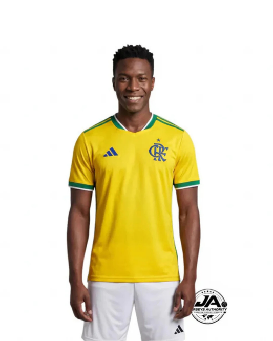 Camisa Flamengo Brasil Adidas 2026 Amarelo e Verde - Torcedor