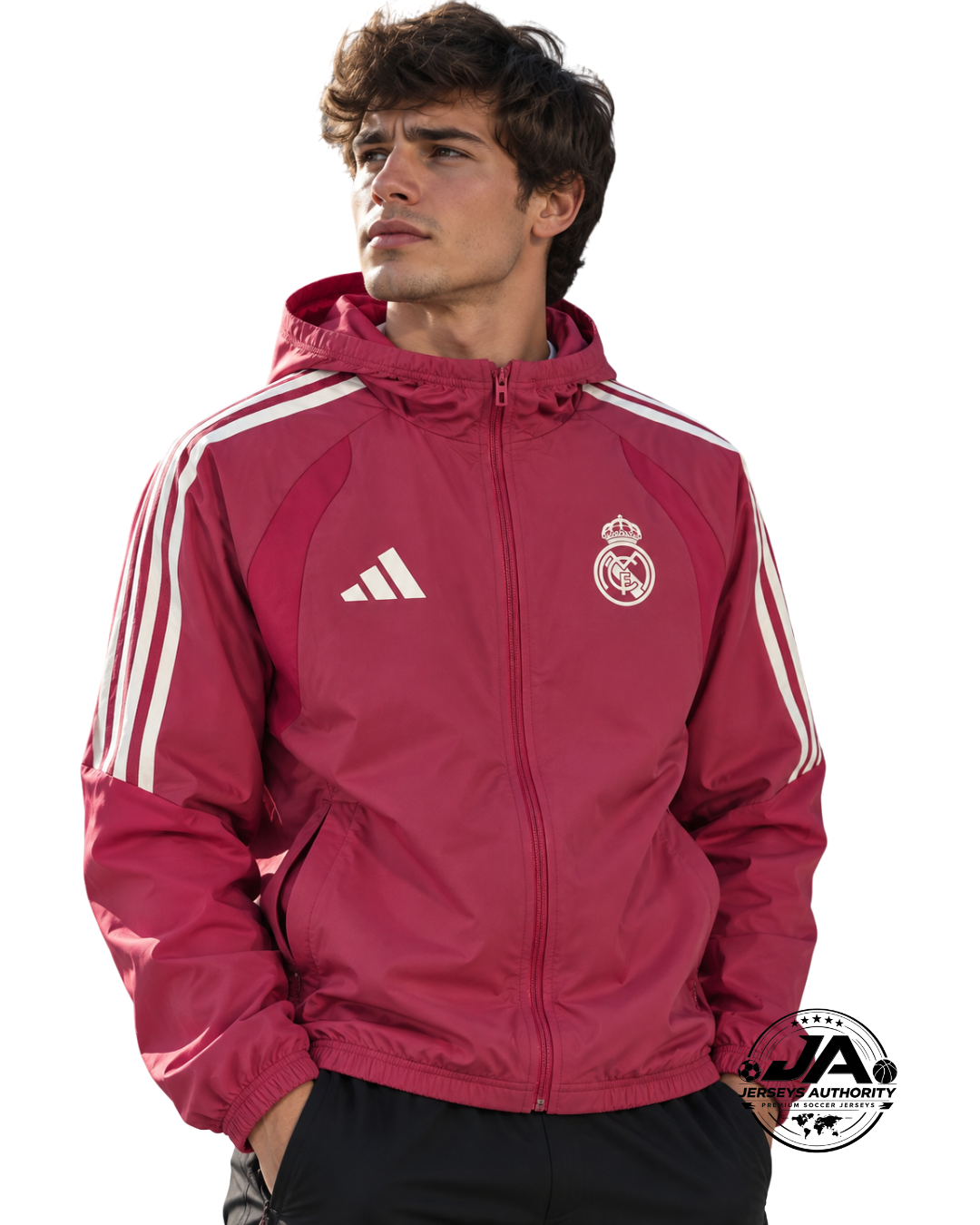 2026/27 Real Madrid Rose Red Hooded Windbreaker Jacket