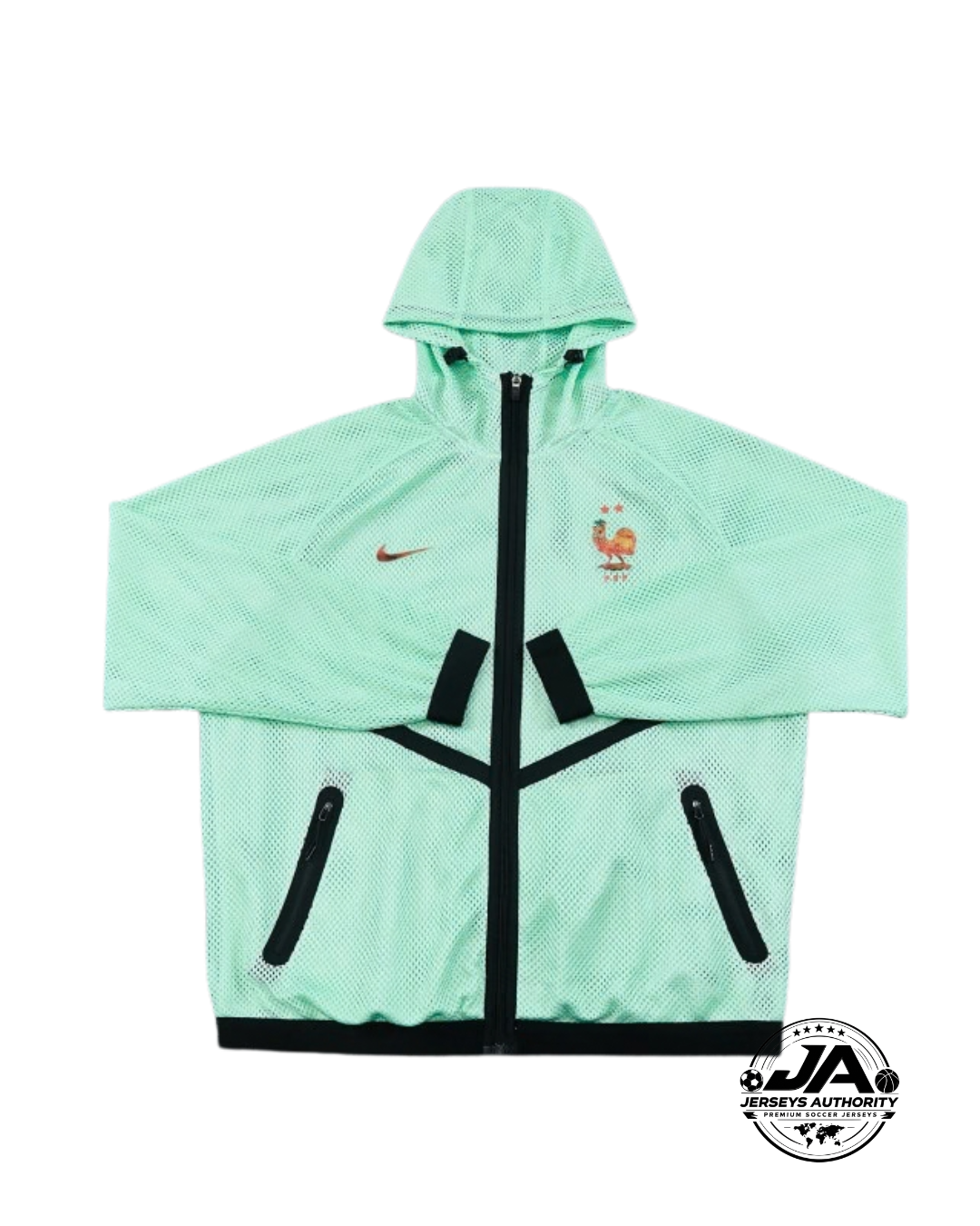 26/27 France Light Green Full Zipper Hooded Windbreaker Jacket