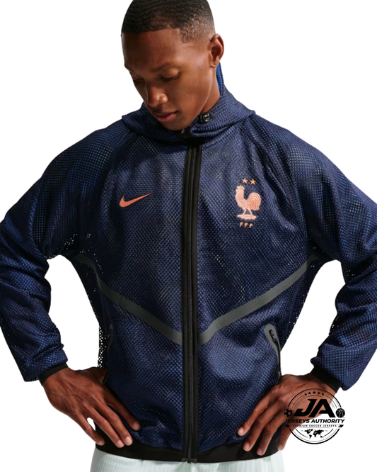 26/27 France Navy Blue Full Zipper Hooded Windbreaker Jacket