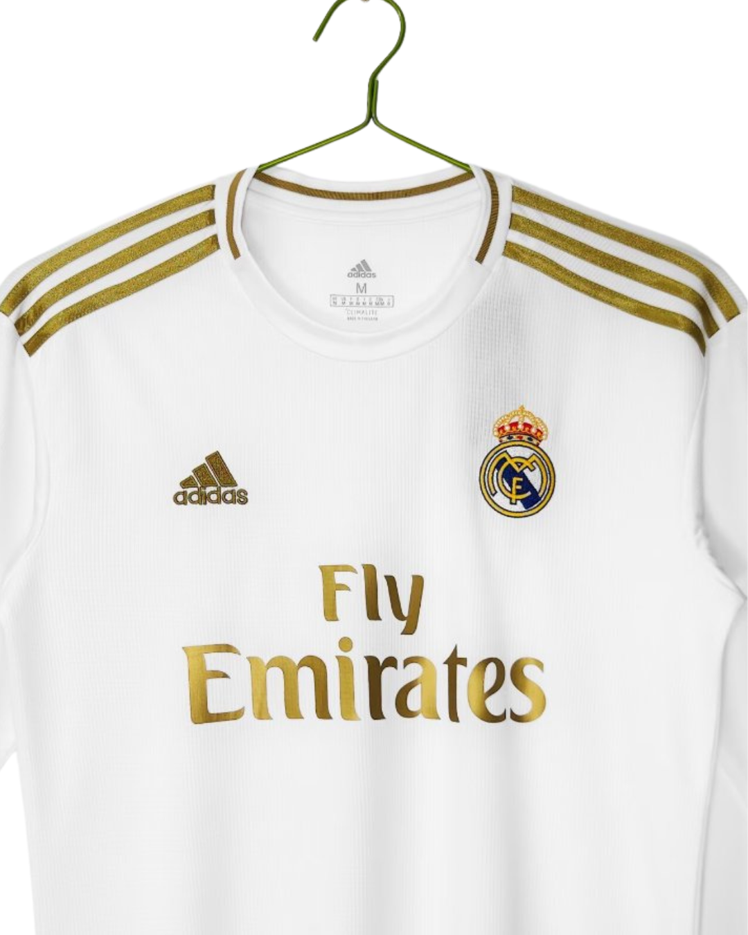 Retro 19/20 Real Madrid White with Gold Stripes Home Long Sleeve Jersey