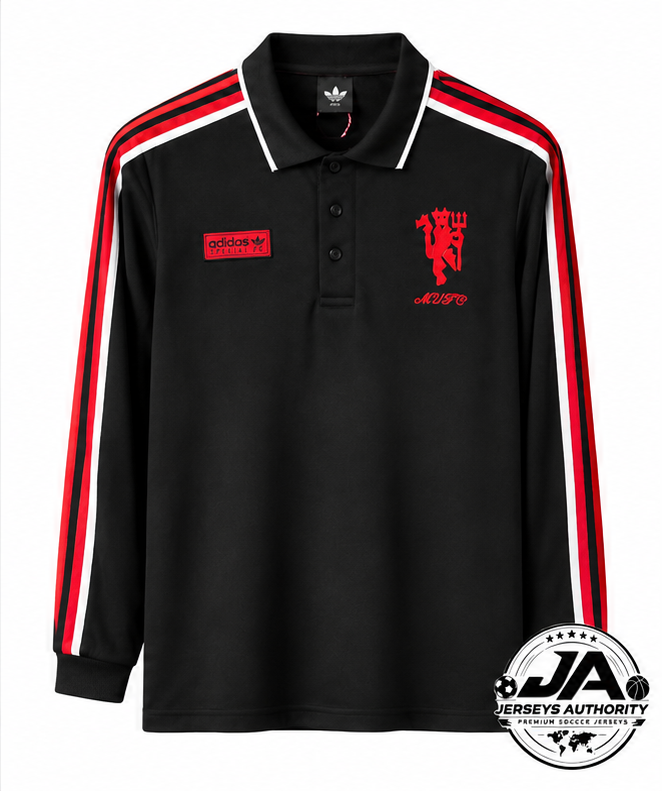 Front of Manchester United black Spezial long sleeve polo