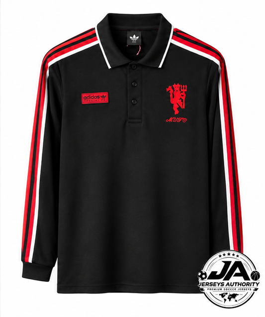 Front of Manchester United black Spezial long sleeve polo