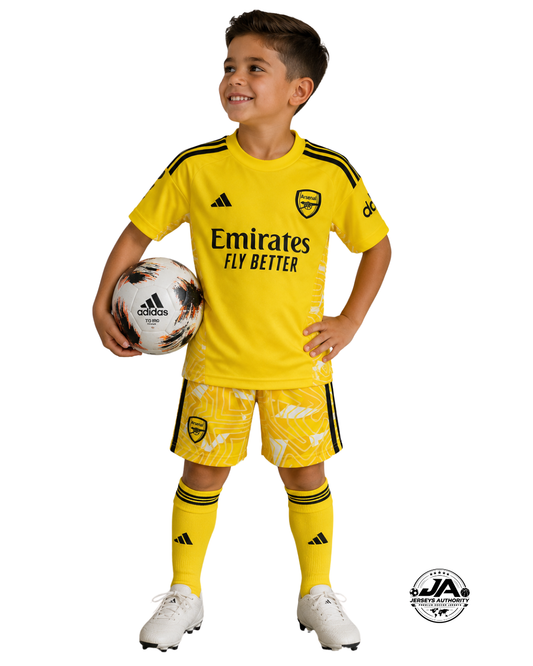 Arsenal 2026/27 Goalkeeper Yellow/White Jersey Kids Kit