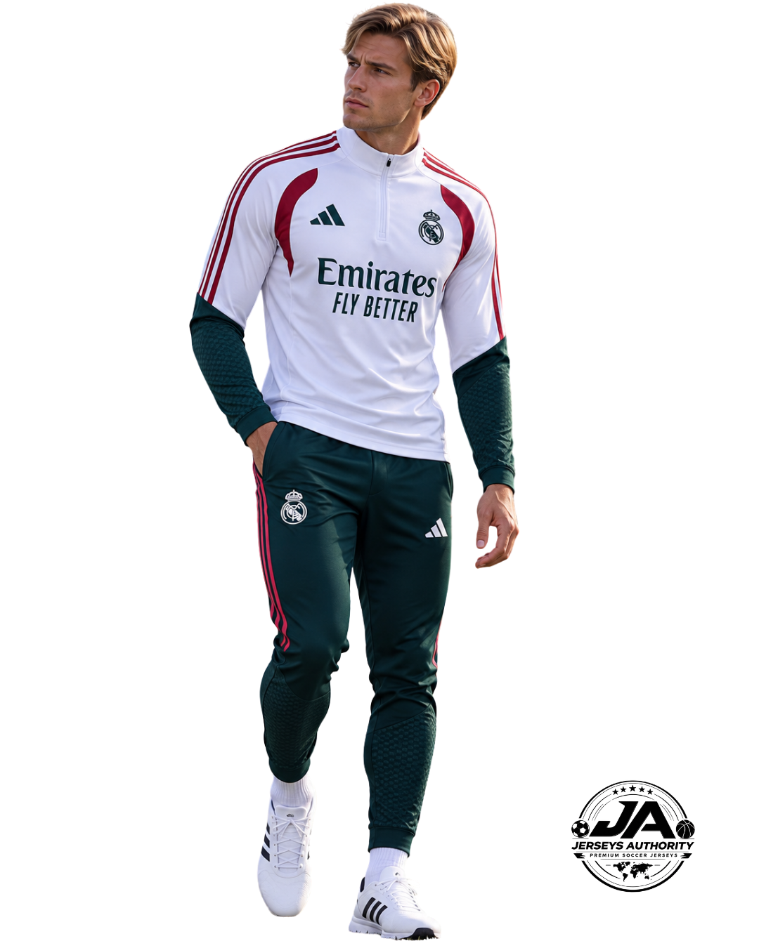 2026/27 Real Madrid White & Green Training Set – Long Sleeve