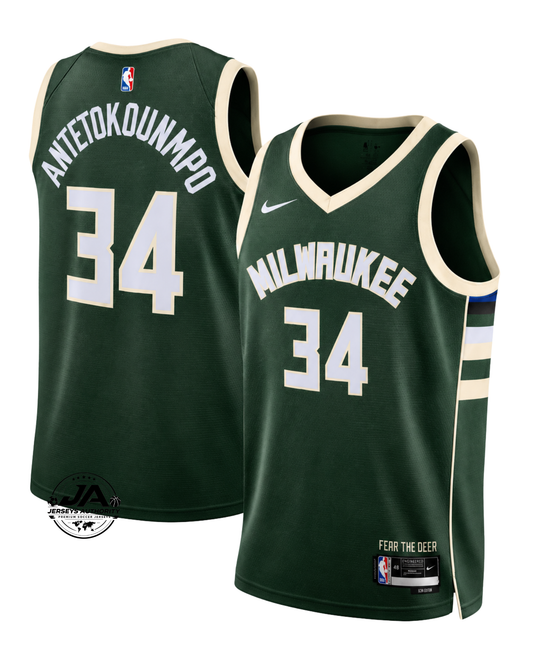 Giannis Antetokounmpo Milwaukee Bucks Icon Edition Jersey - Hunter Green