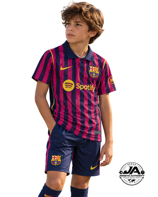27/28 Kids Barcelona Home Black Red Stripes Jersey