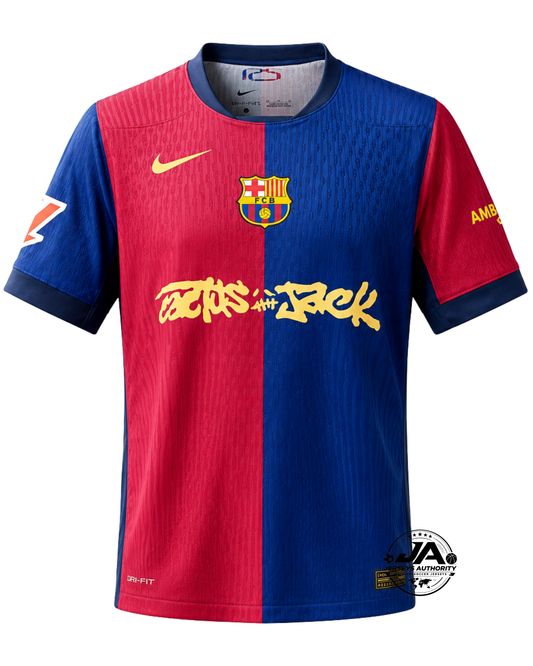 Barcelona Travis Scott Home Fan Jersey 2025/26 Spotify and FC Barcelona Collab With Travis Scott on a Special Cactus Jack