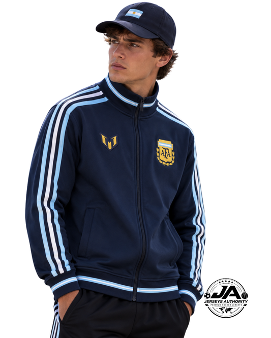 2026 Argentina MESSI Tribute Full Zipper Navy Blue Windbreaker