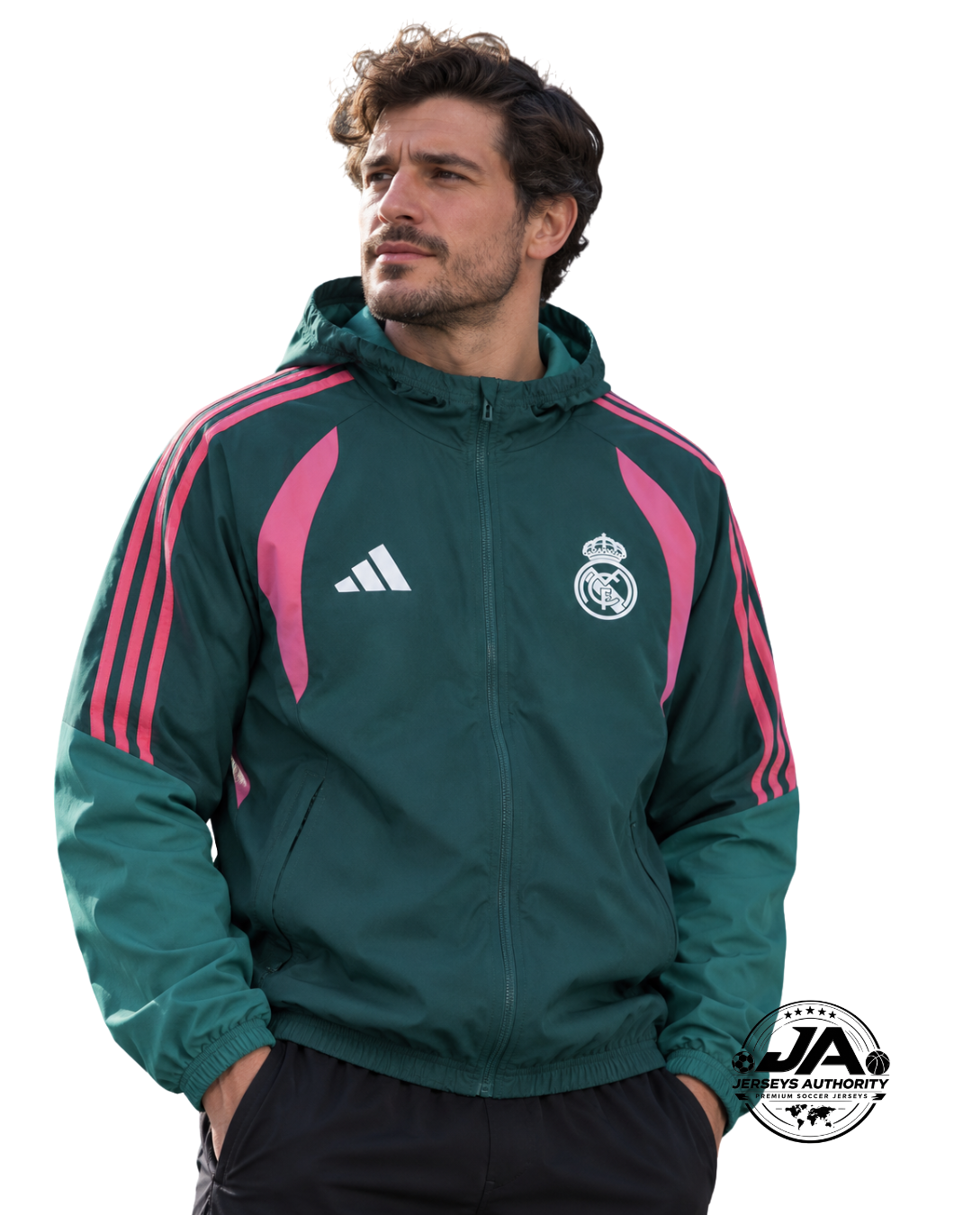 2026/27 Real Madrid Dark Green Hooded Windbreaker Jacket