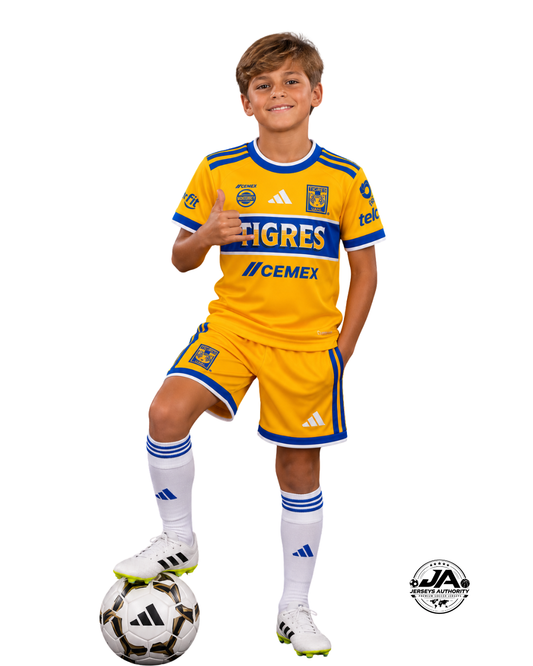 26/27 Kids Tigres Gold With Blue Jersey Kit