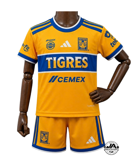 26/27 Kids Tigres Gold With Blue Jersey Kit