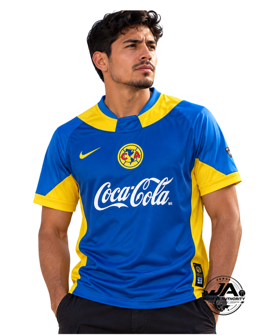 Retro 05/06 Club América Away Blue and Yellow with Coca-Cola Sponsor Jersey