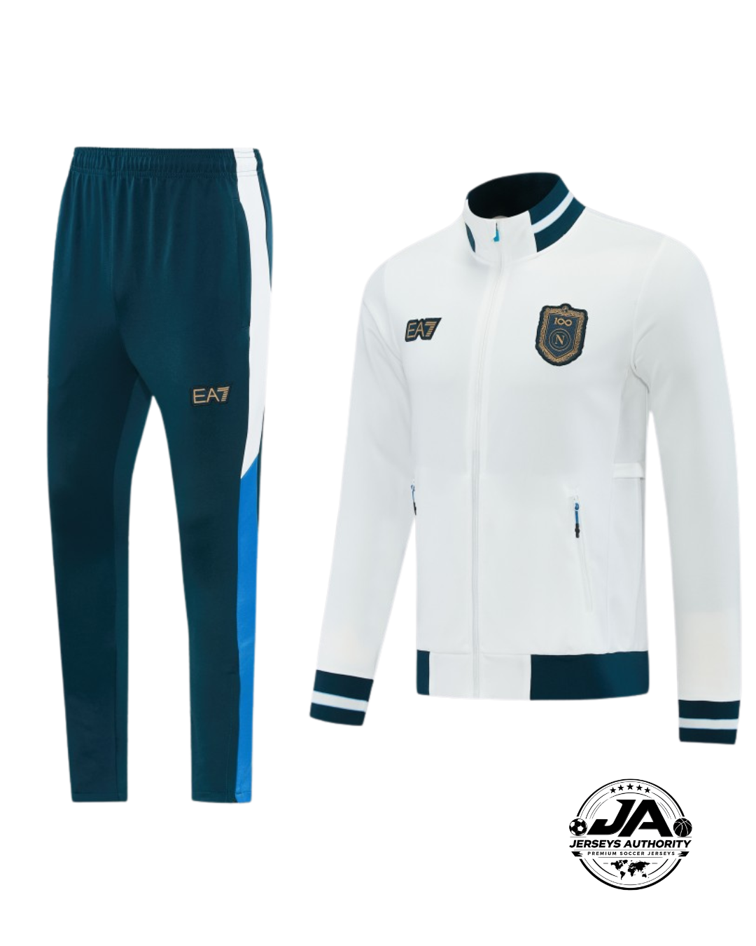 26/27 SSC Napoli White Full Zipper Jacket Tracksuit + Long Pants