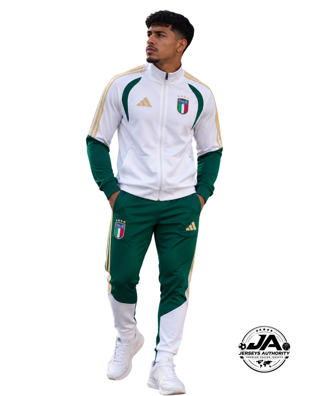 26/27 Italy White & Green Full Zipper Jacket Tracksuit + Long Pants