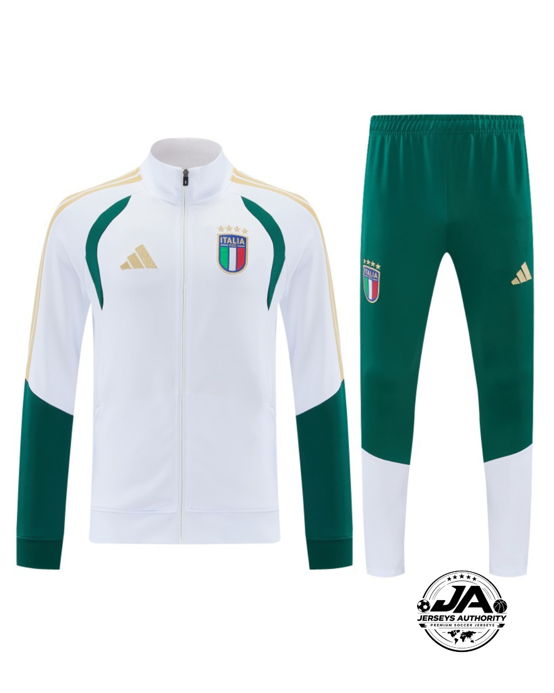 26/27 Italy White & Green Full Zipper Jacket Tracksuit + Long Pants