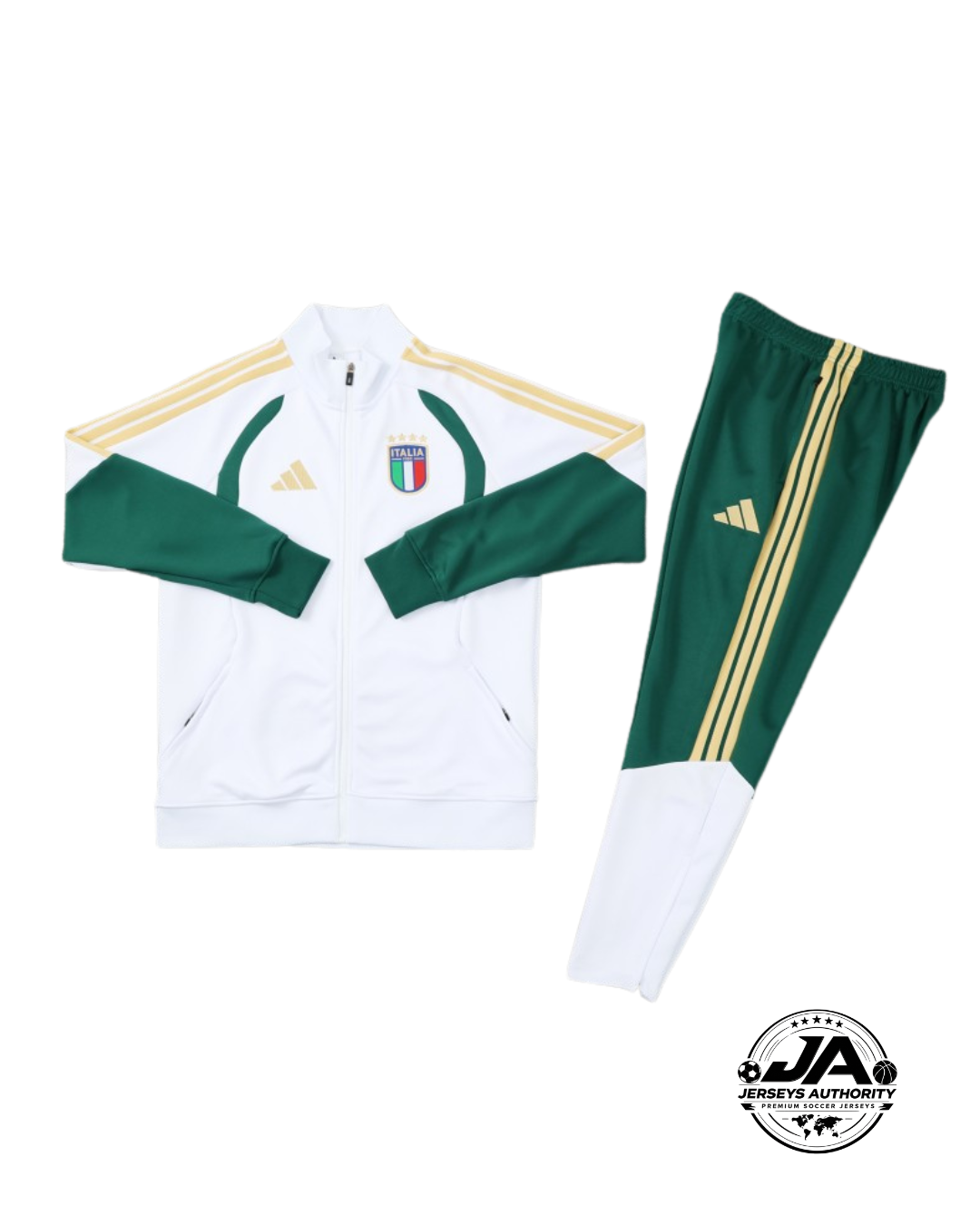 26/27 Italy White & Green Full Zipper Jacket Tracksuit + Long Pants