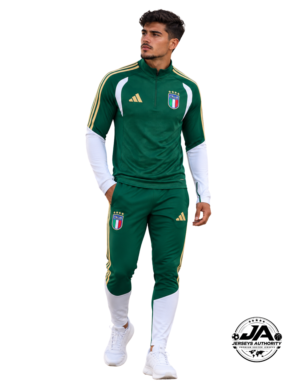 26/27 Italy Green Half Zipper Jacket Tracksuit + Long Pants