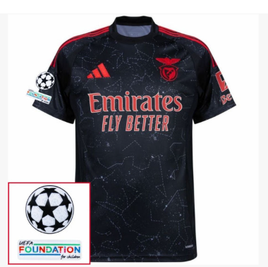 Benfica Away Fan Jersey 2024/25 Patches UCL UEFA Foundation (Official Printing)