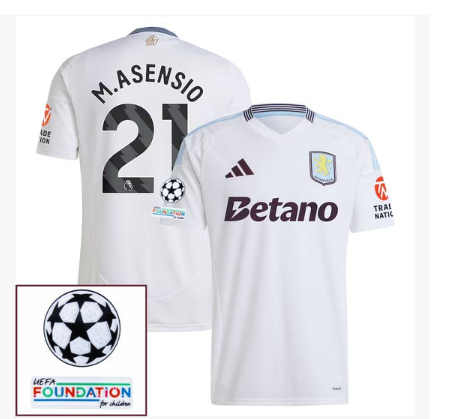 Aston Villa Marco Asensio 21 Away Fan Jersey 2024/25 Patches UCL UEFA Foundation (Official Printing)