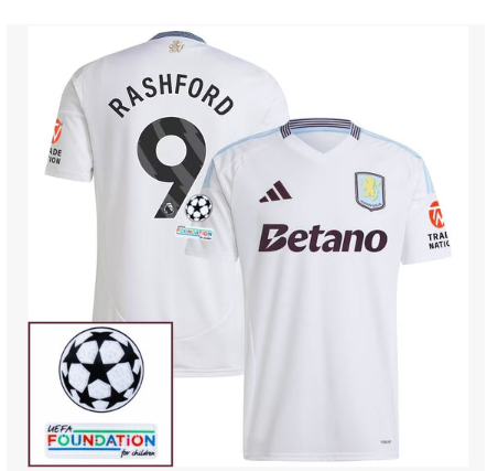 Aston Villa Rashford 9 Away Fan Jersey 2024/25 Patches UCL UEFA Foundation (Official Printing)