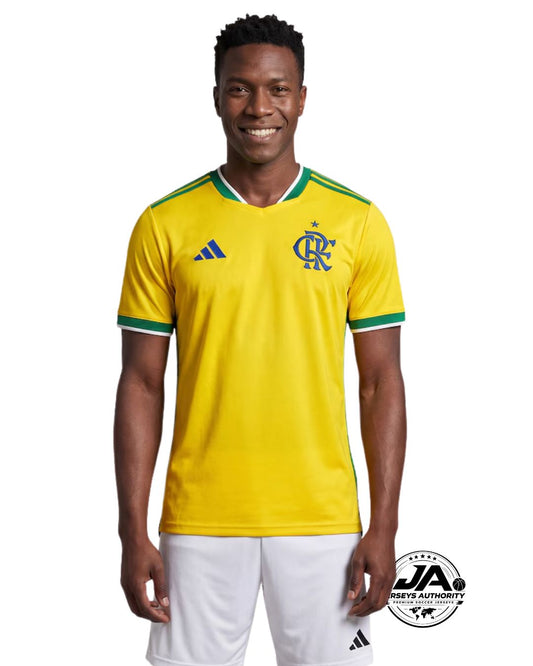 Camisa Masculina Flamengo Brasil Adidas 2026 - Amarelo+Verde