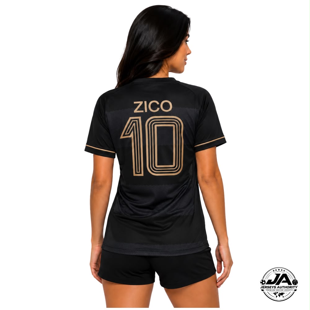 Jersey Women's Flamengo Zico 1981 Black and Gold Retro Jersey