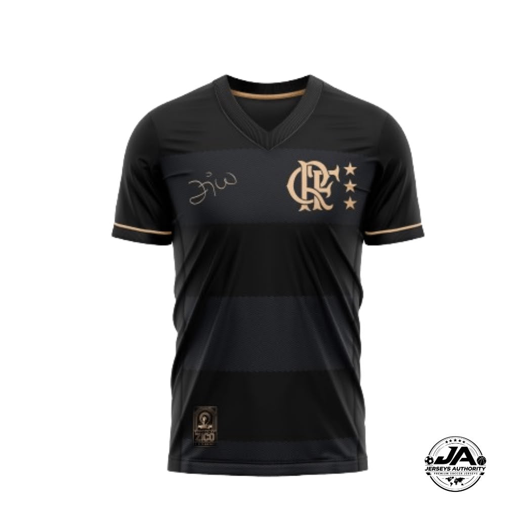 Jersey Women's Flamengo Zico 1981 Black and Gold Retro Jersey