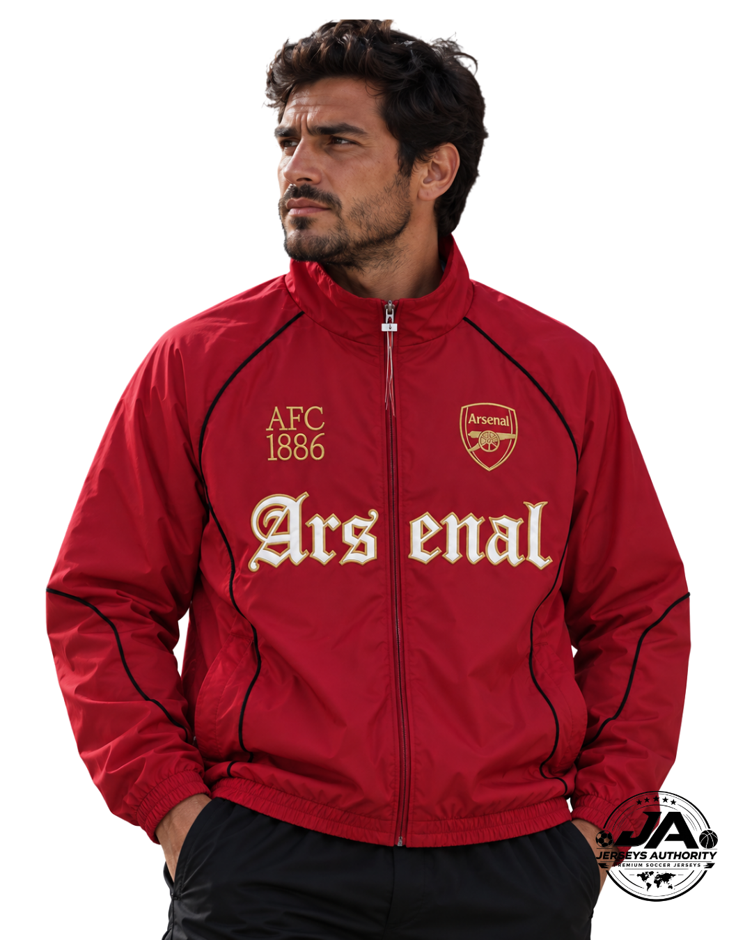 Arsenal red windbreaker on model