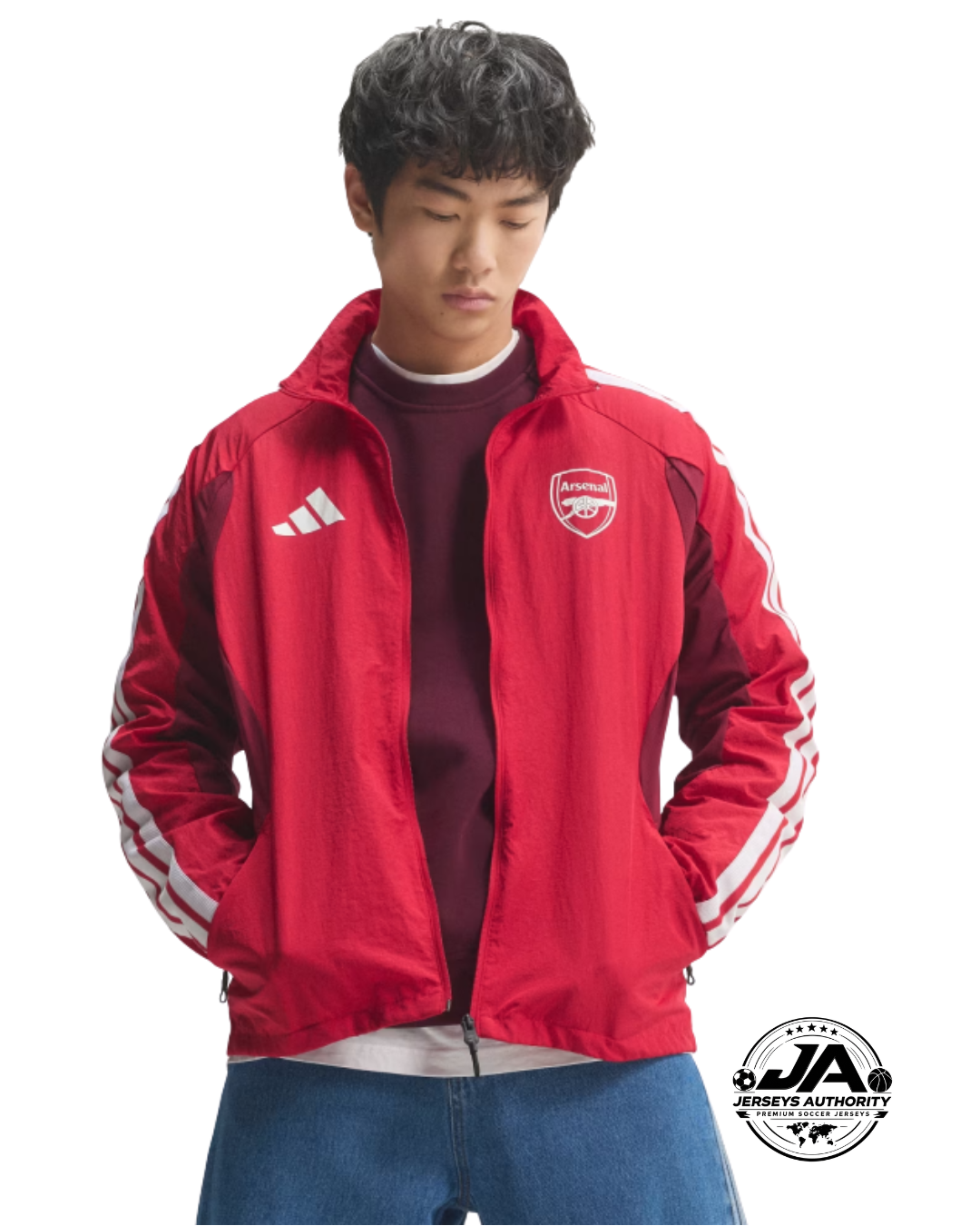 Arsenal red windbreaker on model