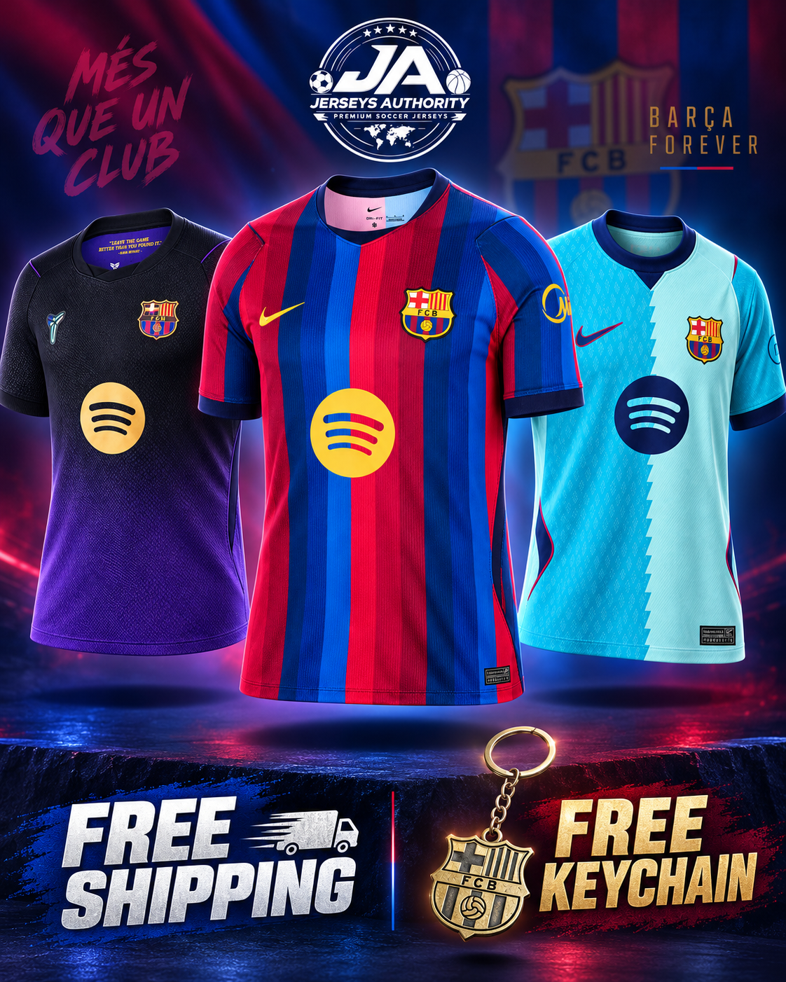 Barcelona 26/27 Home, Away and Third Fan Version combo with free shipping and free keychain