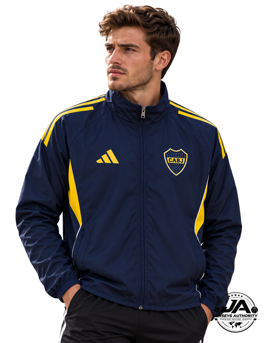 Boca Juniors navy blue yellow full zip windbreaker model