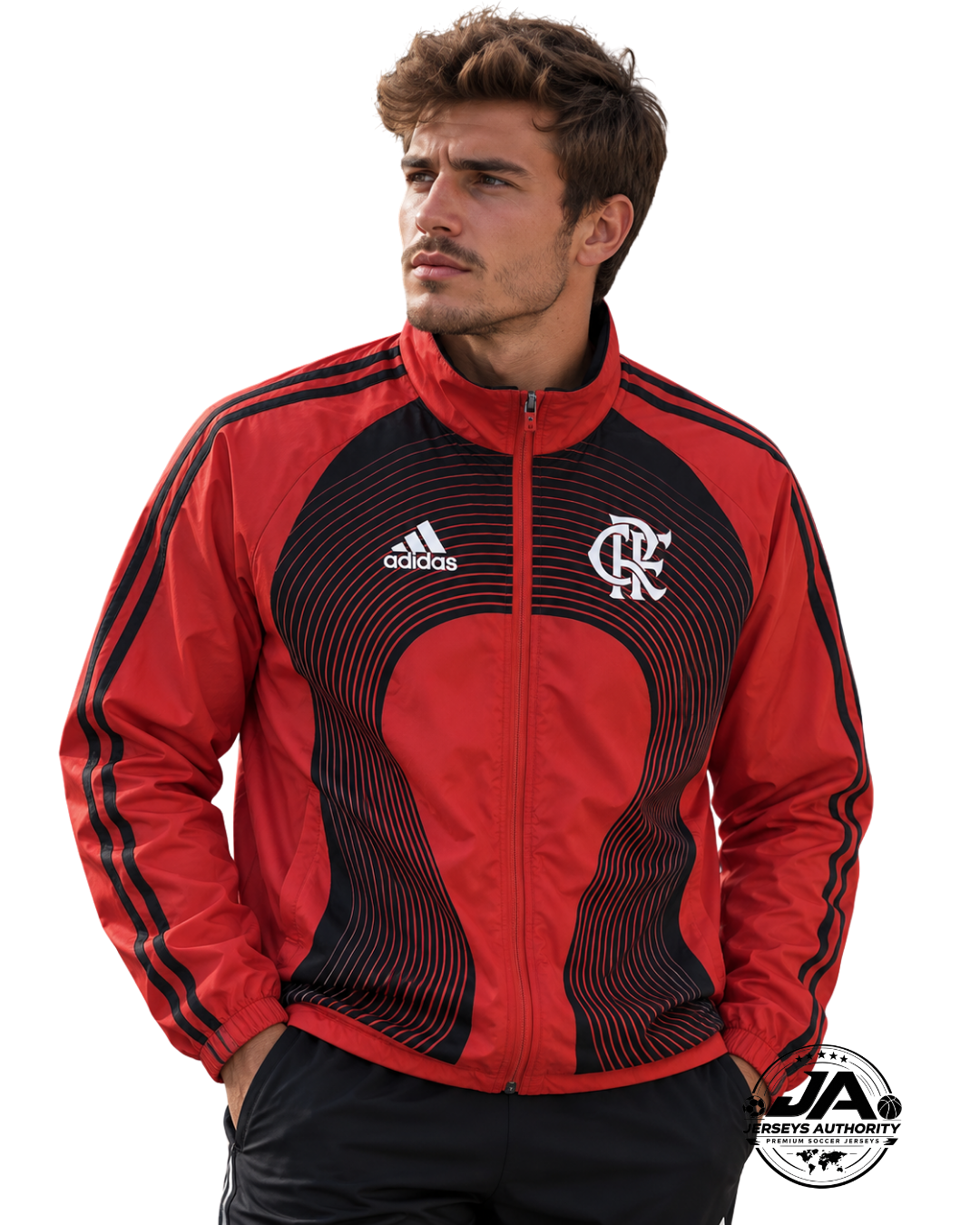 Flamengo red black full zipper windbreaker model