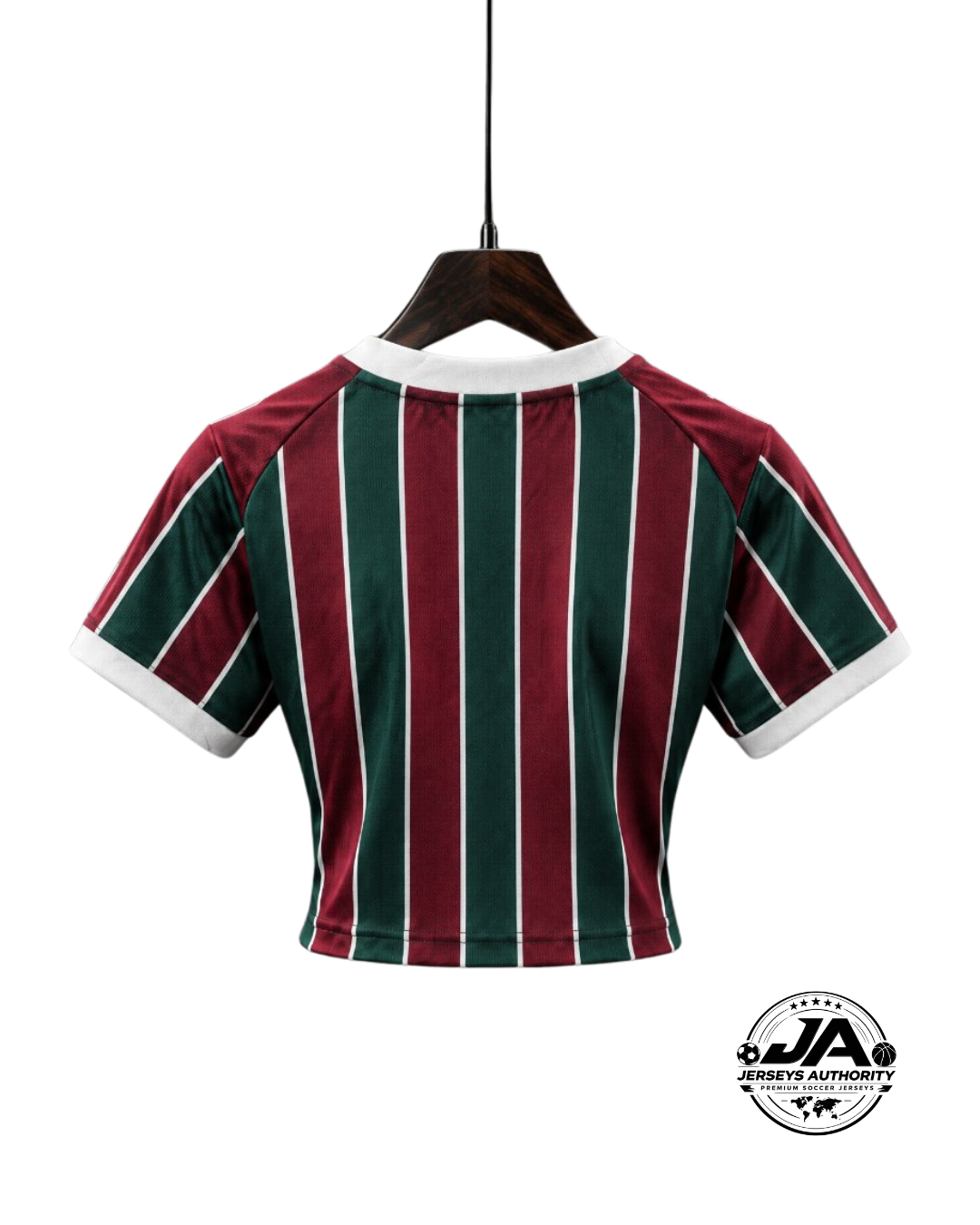 Model wearing 2026 Fluminense maroon women cropped jersey