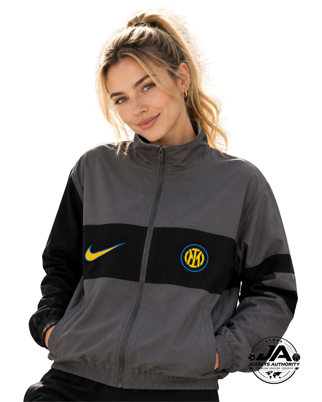 26/27 Inter Milan Gray Full Zipper Windbreaker - model-women