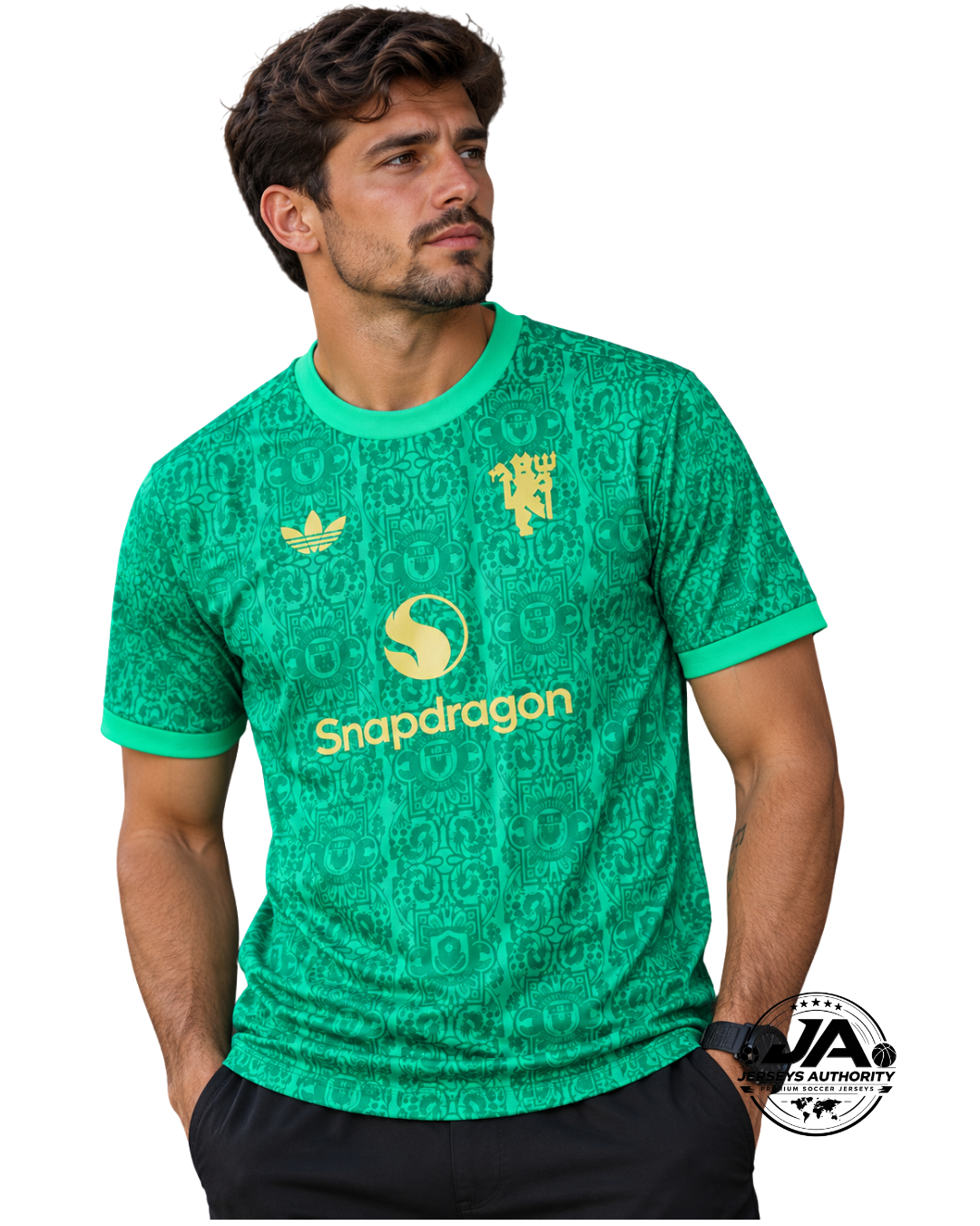 26/27 Manchester United Fourth Green Gold Pattern Jersey - Model