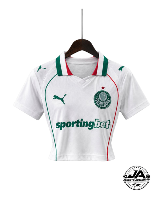 Palmeiras away white women crop jersey back