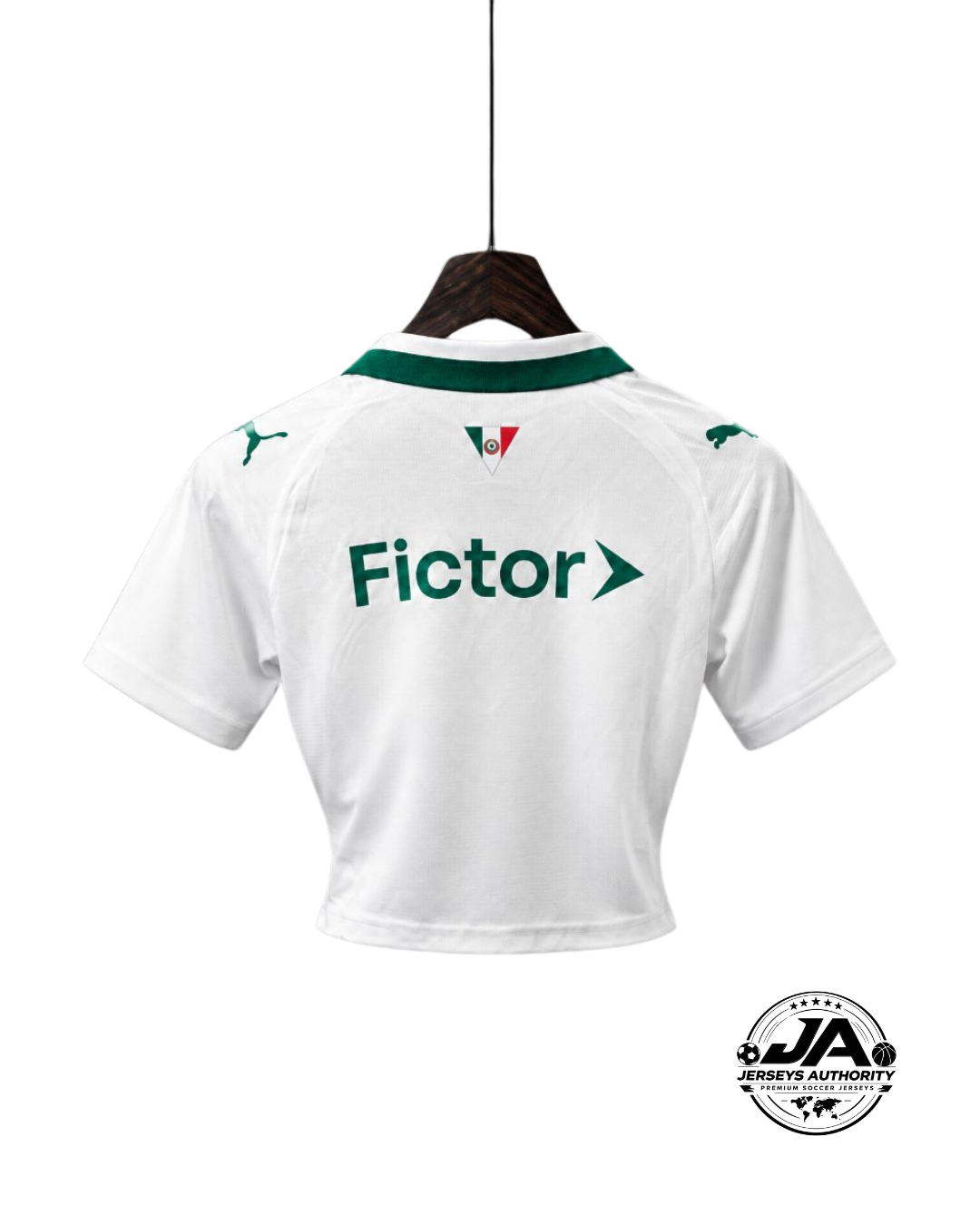 Model wearing Palmeiras away white women crop jersey