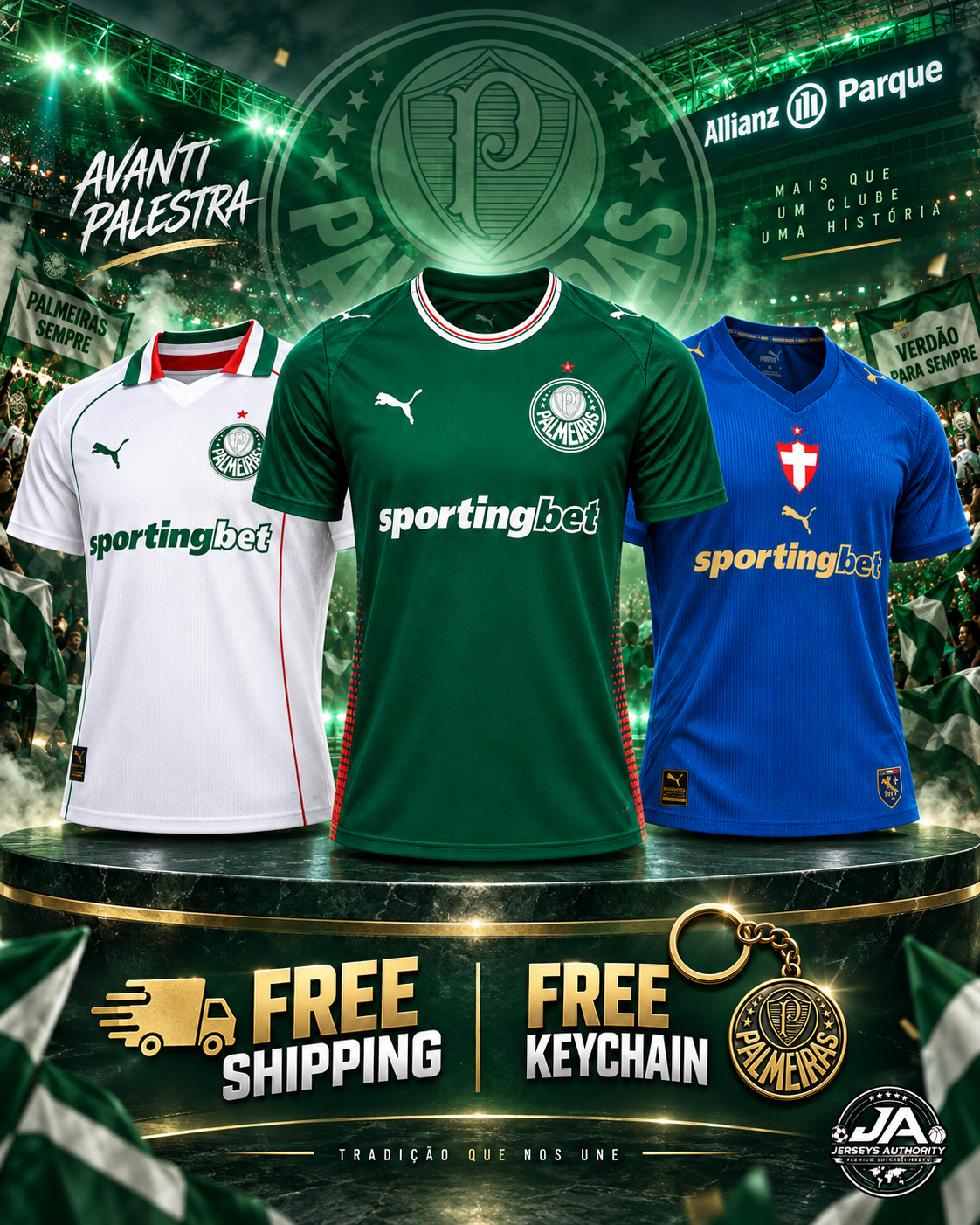 Palmeiras Combo 26/27 Home Away and Third - Free Shipping and Free Keychain