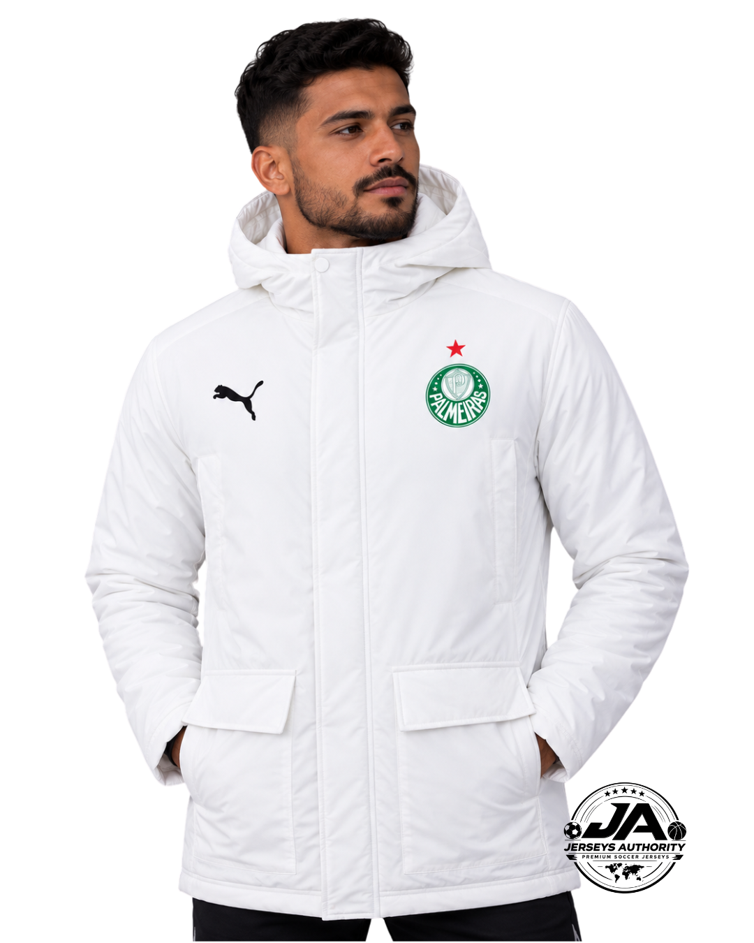 White Palmeiras Puma puffer jacket front