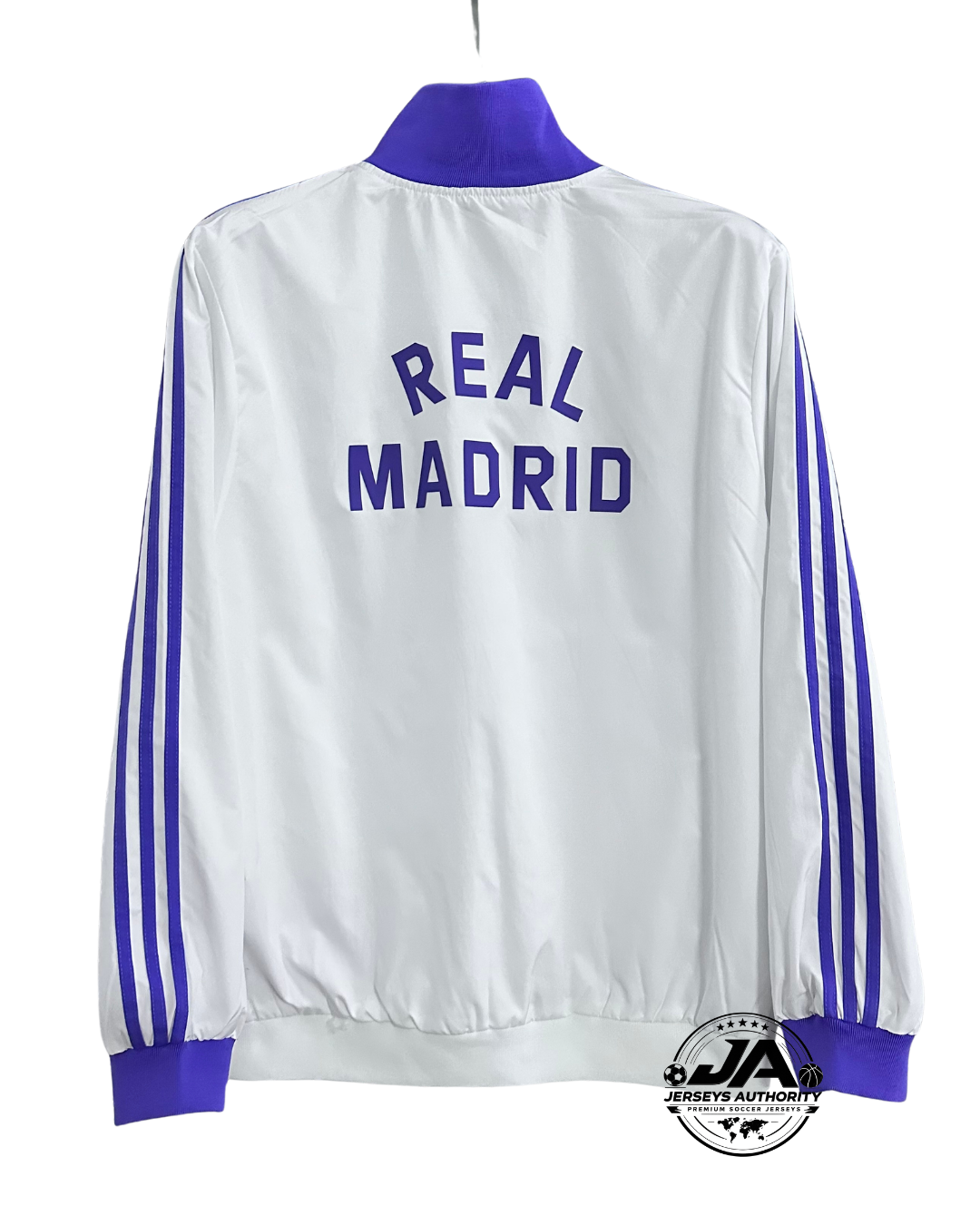 Real Madrid white purple full zip windbreaker detail